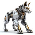 Gray wolf robot, robotic animal isolated over white background. Created with generative Ai Royalty Free Stock Photo