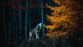 Gray wolf standing on branch, howling at sunset generated by AI Royalty Free Stock Photo
