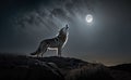 A gray wolf on a rock howling at the moon, showcasing its wild, generative AI Royalty Free Stock Photo