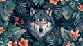 Gray Wolf Watching Over Forest with Flowers Royalty Free Stock Photo