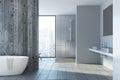 Gray and wooden bathroom interior, sinks Royalty Free Stock Photo
