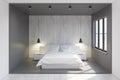 Gray and wooden bedroom interior