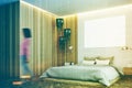 Gray and wooden bedroom, poster, corner toned Royalty Free Stock Photo