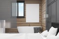 Gray and wooden bedroom side, bathroom, poster Royalty Free Stock Photo