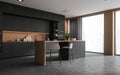 Gray and wooden kitchen corner with bar Royalty Free Stock Photo