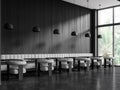 Gray and wooden restaurant interior with sofa and armchairs Royalty Free Stock Photo