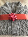 Gray Wool Hand Knit Cable Stitch Cardigan Sweater Details - Handmade Needlework