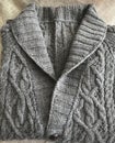 Gray Wool Hand Knit Cable Stitch Cardigan Sweater Details - Handmade Needlework