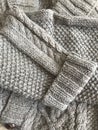 Gray Wool Hand Knit Cable Stitch Cardigan Sweater Details - Handmade Needlework