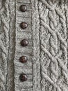 Gray Wool Hand Knit Cable Stitch Cardigan Sweater Details - Handmade Needlework