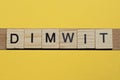 The gray word dimwit of gray small wooden letters