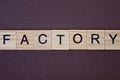 Gray word factory made of wooden square letters