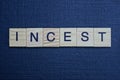 Gray word incest from small wooden letters Royalty Free Stock Photo