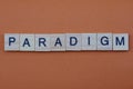 Gray word paradigm from small wooden letters