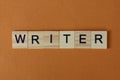 Gray word writer made of wooden square letters