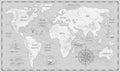 Gray world map. Earth antiquity paper map with continents ocean sea old sailing vector globe background Royalty Free Stock Photo