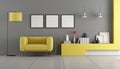 Gray and yellow contemporary living room