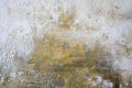 Gray-yellow old wall with layers of paint. Concrete texture. Oil paint on canvas Royalty Free Stock Photo