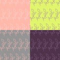 Set of four patterns with contour branches. Gray, yellow, pink and gray background