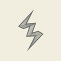 Gray, zigzag-shaped lightning bolt design featuring diagonal, parallel line patterns with Royalty Free Stock Photo