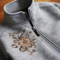 Gray zip-up jacket with eye-catching embroidery