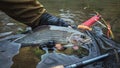 Grayling in clear river water. Fly fishing and tenkara