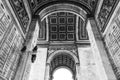 Grayscale of the architectural masterpiece of the Arc de Triomphe in Paris with detailed interior Royalty Free Stock Photo