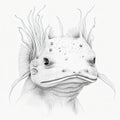 Grayscale Axolotl Close-up Isolatad