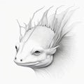 Grayscale Axolotl Close-up Isolatad