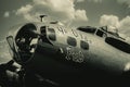 Grayscale of a B17 Bomber flying in a cloudscape