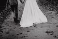 Grayscale  back view of just married couple Royalty Free Stock Photo