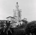 Grayscale of the Biltmore hotel in Miami Coral Gables