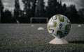 Grayscale closeup shot of an Adidas Nativo MLS Soccer ball on the field