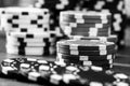 Grayscale closeup shot of stacks of poker chips Royalty Free Stock Photo