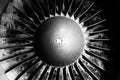 Grayscale closeup of vintage Military Aircraft Jet Engine Royalty Free Stock Photo