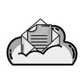 Grayscale cloud data and card with document information