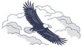 Grayscale Eagle in Flight Amidst Cloudscape, vector design Generative AI Royalty Free Stock Photo