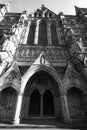 Grayscale of the entrance of Salisbury Cathedral, England Royalty Free Stock Photo