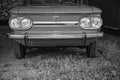 Grayscale front view of an Oldtimer of the brand NSU TT in Cologne, Germany