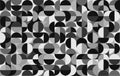 Grayscale geometric flat circle abstract background. Memphis round wallpaper.