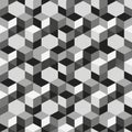 Grayscale geometric pattern composed of interlocking cubes creating a Royalty Free Stock Photo