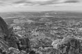 Grayscale high-angle shot of a landscape in Monsanto, Portugal