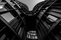 Grayscale low-angle shot of the Axel Towers in Copenhagen, Denmark