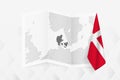 A grayscale map of Denmark with a hanging Danish flag on one side. Vector map for many types of news Royalty Free Stock Photo