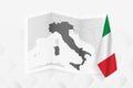 A grayscale map of Italy with a hanging Italian flag on one side. Vector map for many types of news Royalty Free Stock Photo