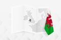 A grayscale map of Wales with a hanging Wales flag on one side. Vector map for many types of news Royalty Free Stock Photo