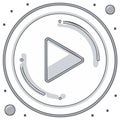 Grayscale play button icon with triangle symbol in a modern minimalist line art style Royalty Free Stock Photo