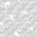 Grayscale seamless background with the dolphins and big waves Royalty Free Stock Photo