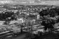 Grayscale shot of a beautiful view of Toledo, Spain