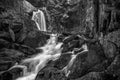Grayscale shot of a beautiful waterfall with rocks. Vermont. Royalty Free Stock Photo